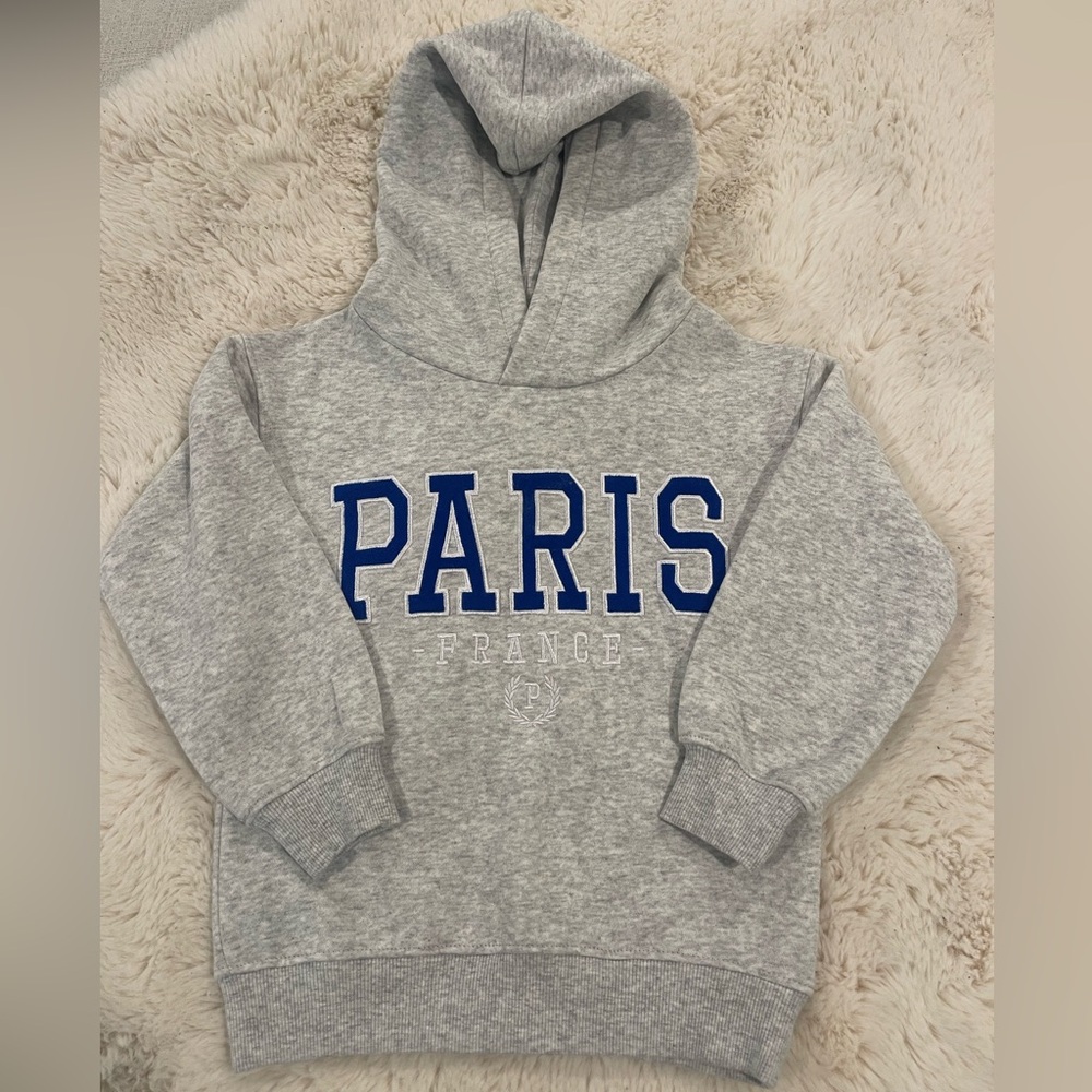 H&M Heather Gray Hoodie with Blue Paris Design